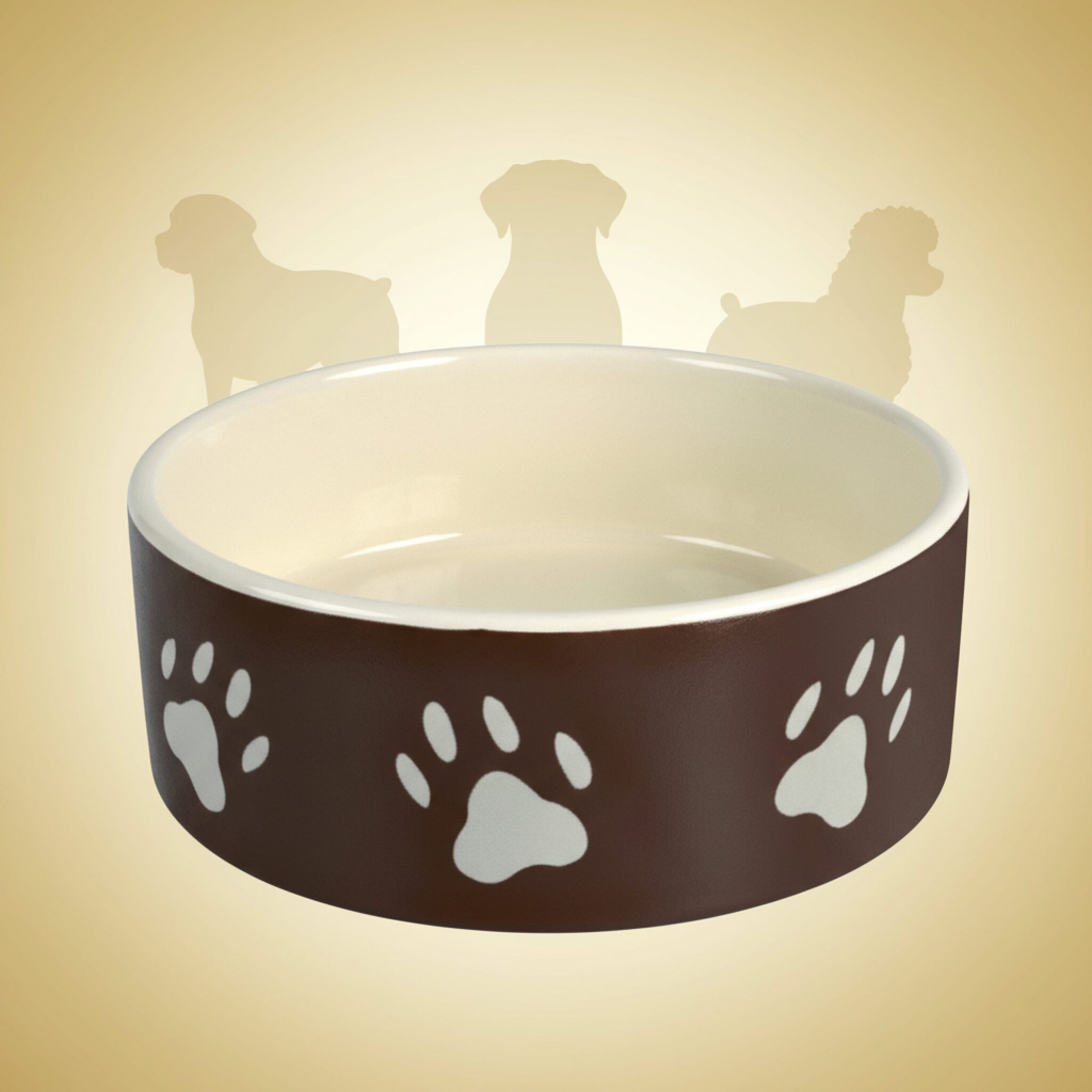 Matskål keramikk brun med poter